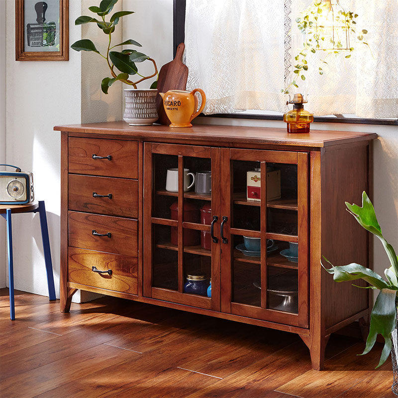 实木复古收纳柜餐边柜厨房操作台中古柜整装碗柜橱柜展示柜储物柜