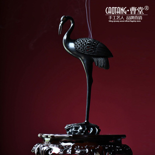 小叶紫檀实木仙鹤香炉摆件盘香檀香丹顶鹤熏炉办公室装饰开业礼品