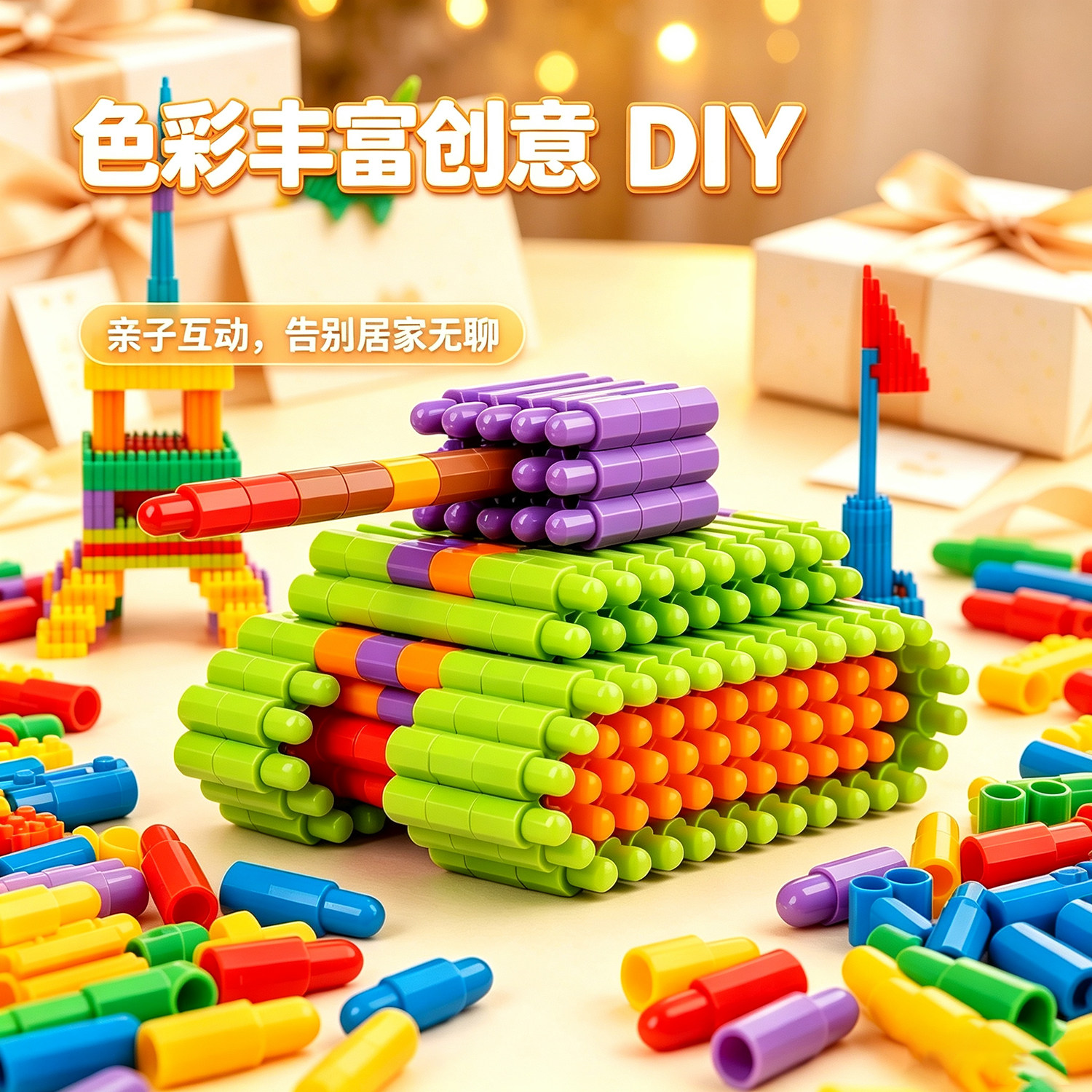 儿童塑料拼装插大号加厚子弹头积普通塑料积木