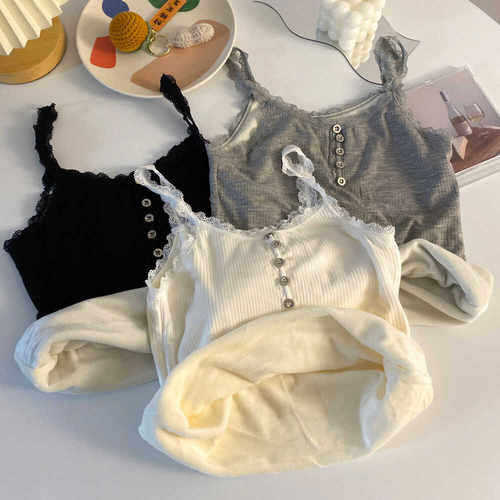 无袖纯欲保暖性感蕾丝吊带背心