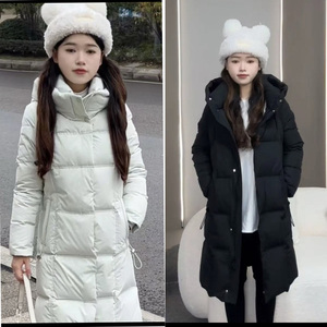 twins小个子【冬日特调】浅绿色黑色中长款修身版带帽羽绒服女
