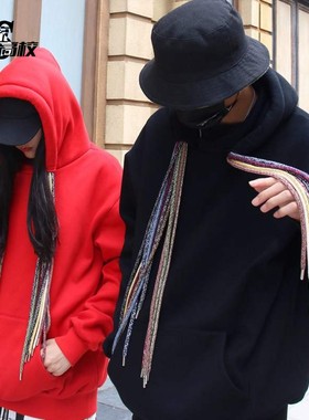 SMKL秋冬美式街头嘻哈加绒套头卫衣脏辫帽衫四色情侣