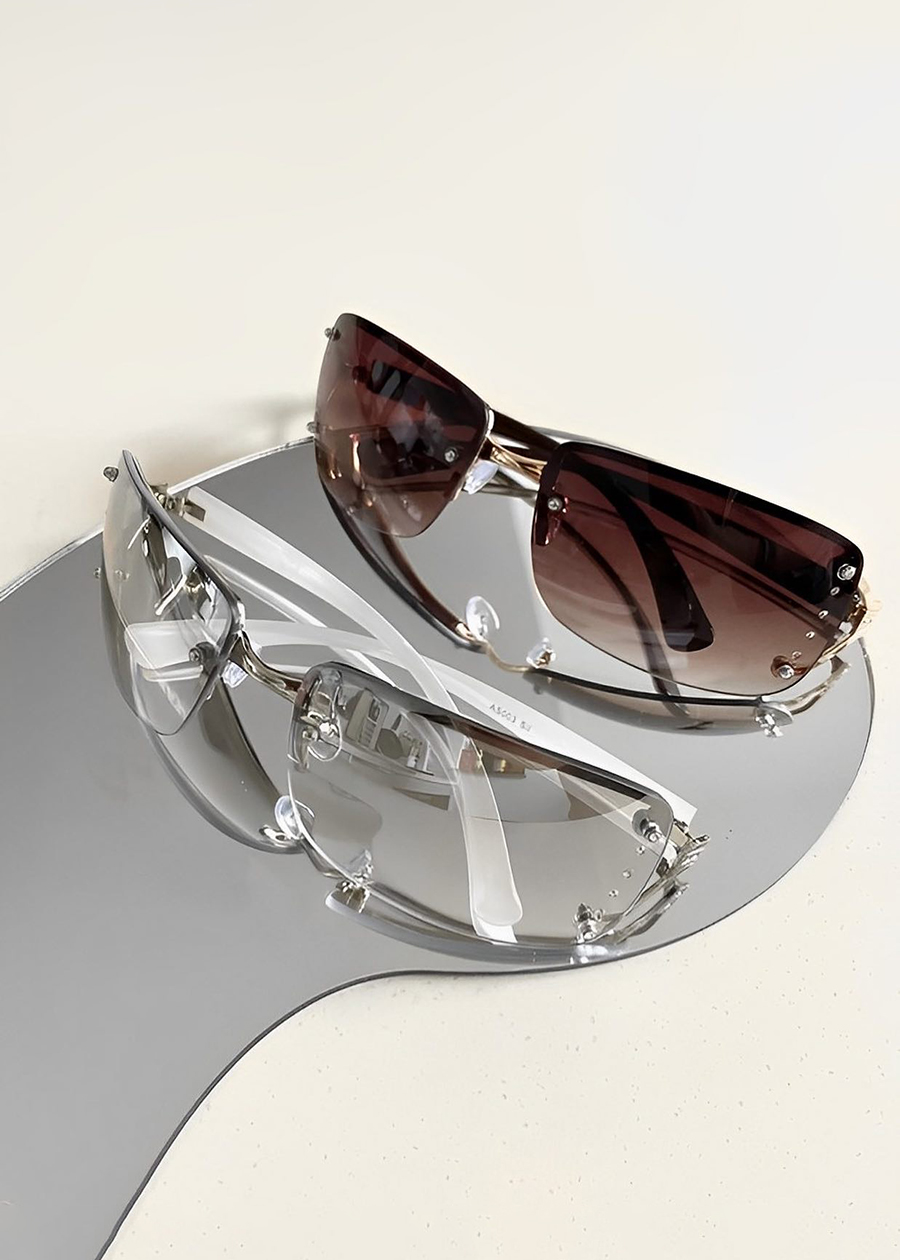 高级无框Y2K太阳眼镜金属镂空水银色2025新款女欧美辣妹拍照墨镜