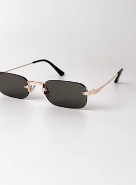 无框y2k千禧辣妹风墨镜女款时髦高级感太阳镜男长方形嘻哈凹造型