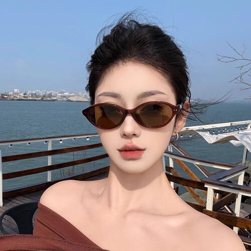 复古椭圆茶色猫眼墨镜女高级感