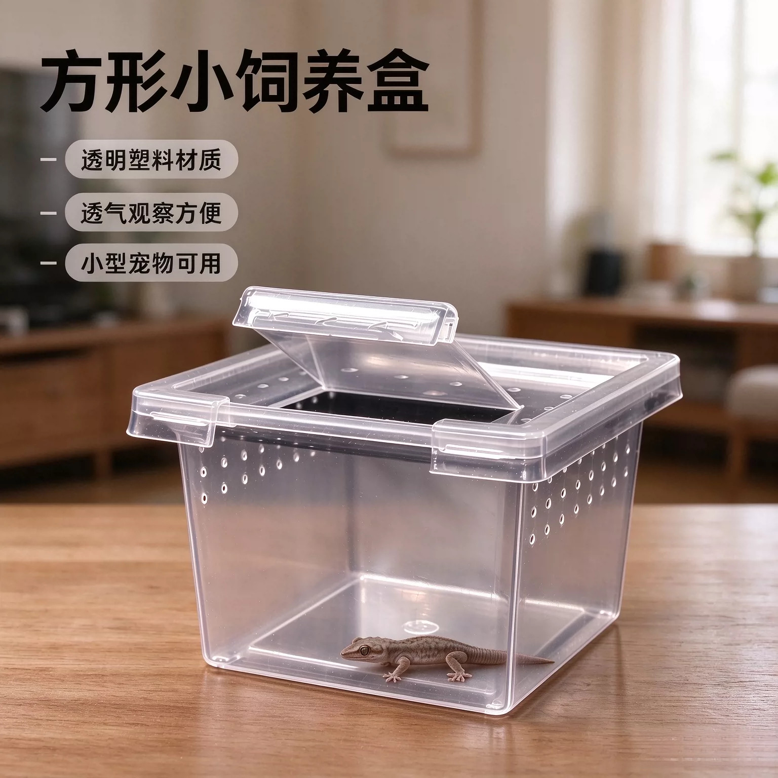 透明塑料饲养盒 爬虫守宫角蛙寄居蟹饲养箱 透气带孔便携小型宠物