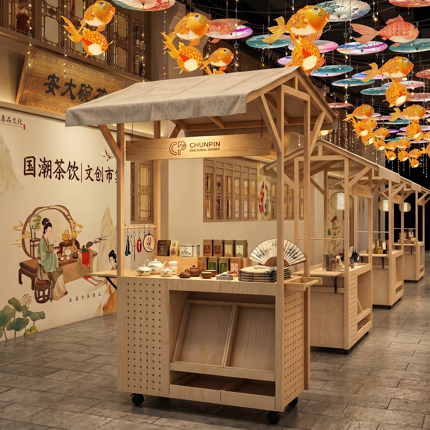 原木风带棚移动摆摊车露营夜市