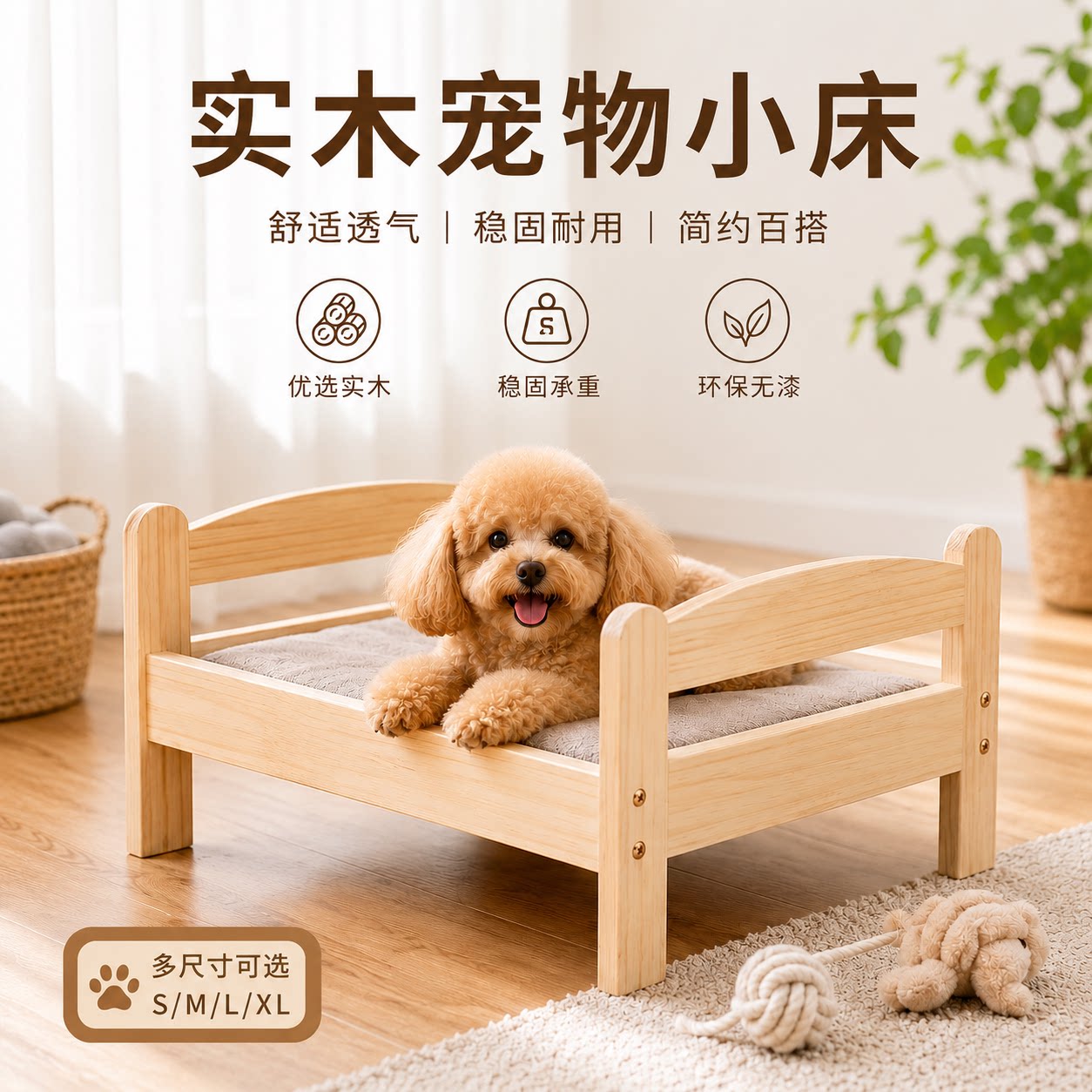 实木四季保暖加厚猫狗宠物床