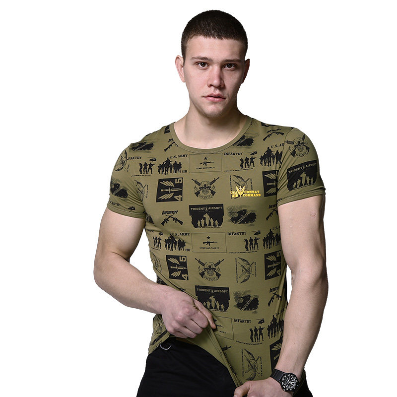 CQB玩家天生休闲T恤男户外运动健身运动纯棉高弹力百搭修身卡其