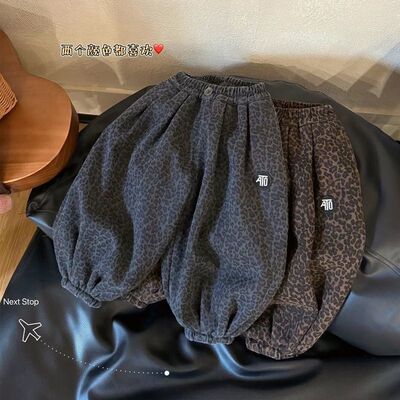 儿童豹纹加绒加厚裤子