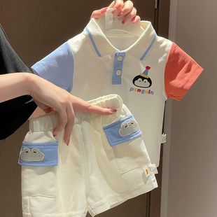 卡通刺绣Polo衫 薄款 可爱男女宝宝新款 两件套 短裤 短袖 婴儿夏季 套装