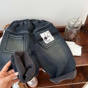 儿童加绒牛仔裤冬款一体绒裤子男宝宝韩版洋气保暖裤外穿冬装