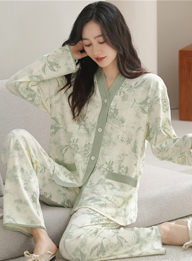 浪莎纯棉睡衣女款2026年春秋款长袖全棉妈妈高级感家居服秋冬套装