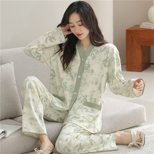 浪莎纯棉睡衣女款2025年春秋款长袖全棉妈妈高级感家居服秋冬套装