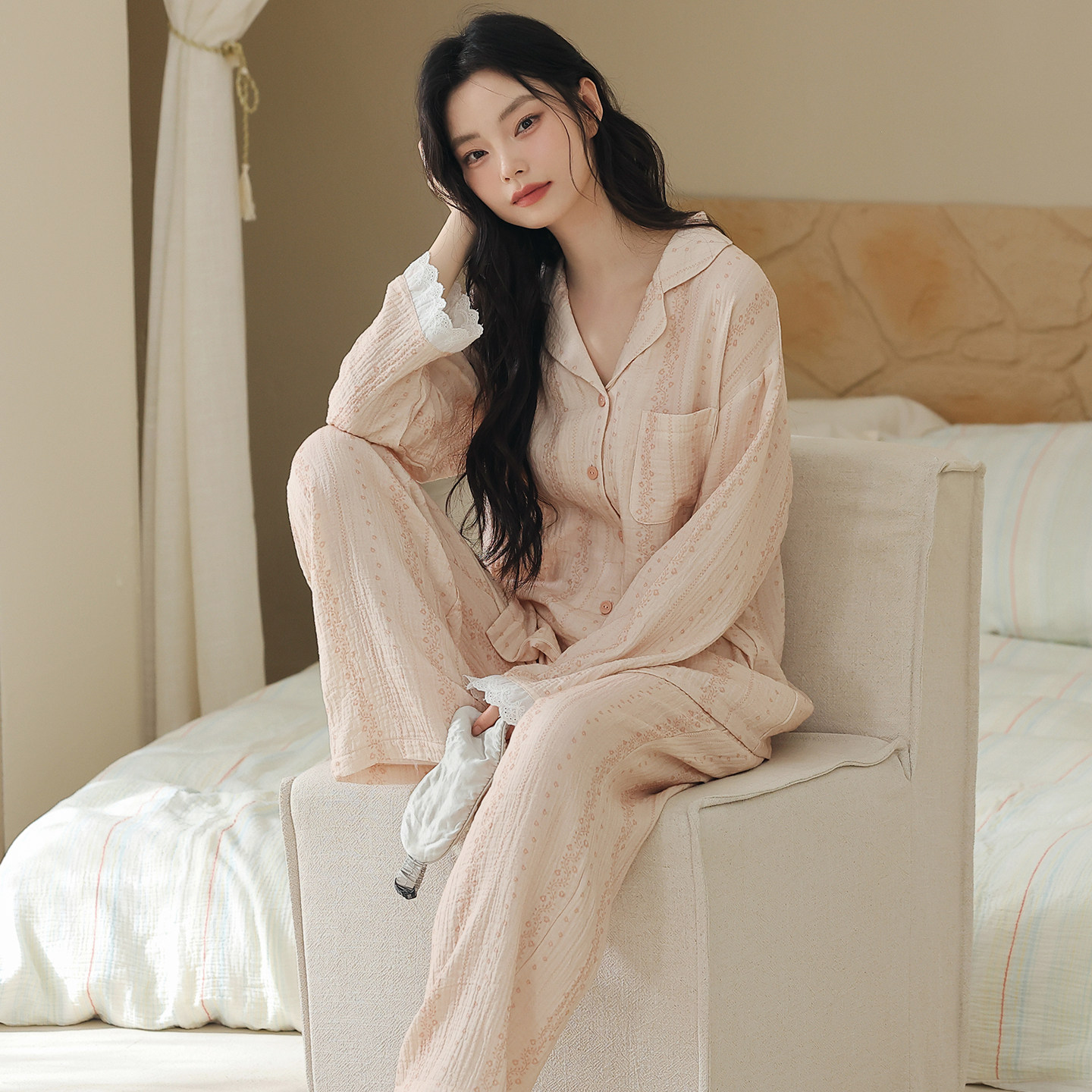 浪莎女款睡衣纯棉全棉吸汗家居服