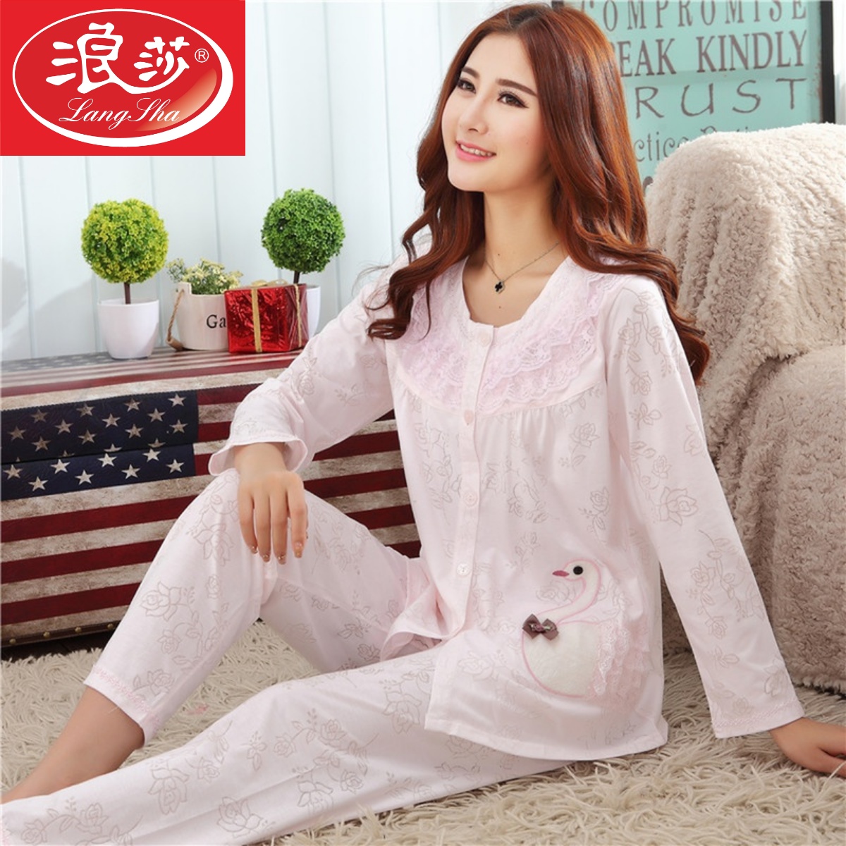 春夏季中年人妈妈胖复古家居服