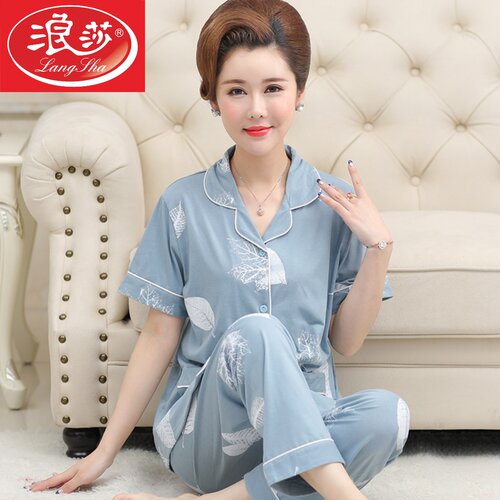 夏季薄款短袖奶奶家居服套装