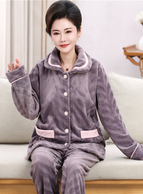 珊瑚绒睡衣女中老年妈妈秋冬季2026新款加绒加厚法兰绒保暖家居服