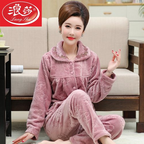珊瑚绒中老年妈妈加厚女士家居服