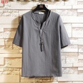 t恤男士 男汉服棉麻短袖 唐装 禅服男装 衣服v 夏季 古装 中国风亚麻套装