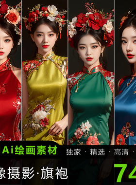 AI绘画红色旗袍美女性感写真照片美腿丝袜短裙内衣摄影图片素材