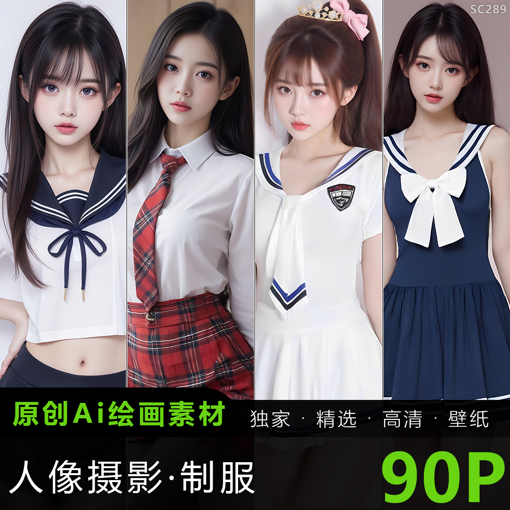AI绘画美女性感写真照片人像美腿丝袜短裙美臀学生制服图片素材4K