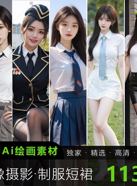 AI2026绘画写真短裙制服女生高清写实摄影照片素材手机电脑壁纸