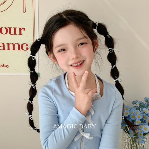 韩系银色小号丝带蝴蝶结发圈儿童扎发皮筋可爱宝宝头绳女童头饰