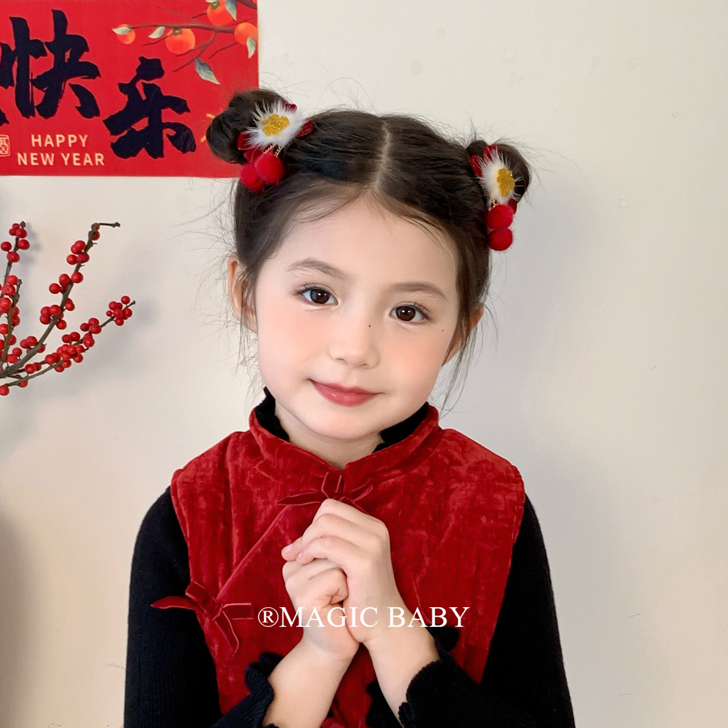 红色发饰女童喜庆毛球福字蝴蝶结发夹新年儿童头饰过年夹子发卡,童装/婴儿装/亲子装,发饰,淘宝优惠券,粉丝福利购,淘宝优惠卷