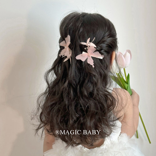 魔丽宝贝粉色水钻蝴蝶发夹