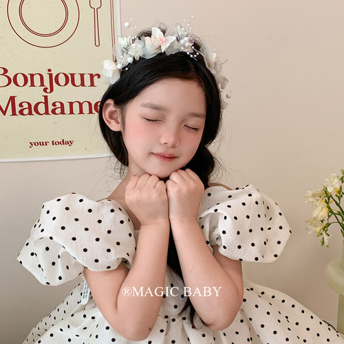 超仙白色花朵飘带花环森系仙女头饰儿童生日发饰女童六一儿童表演
