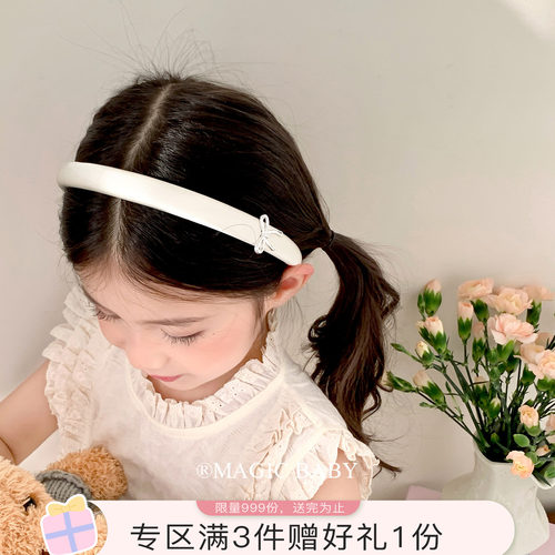 纯白色缎面发箍韩系精致蝴蝶结头箍小女孩上学百搭发卡女童发饰