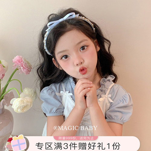 魔丽宝贝色丝带蝴蝶结水钻发箍