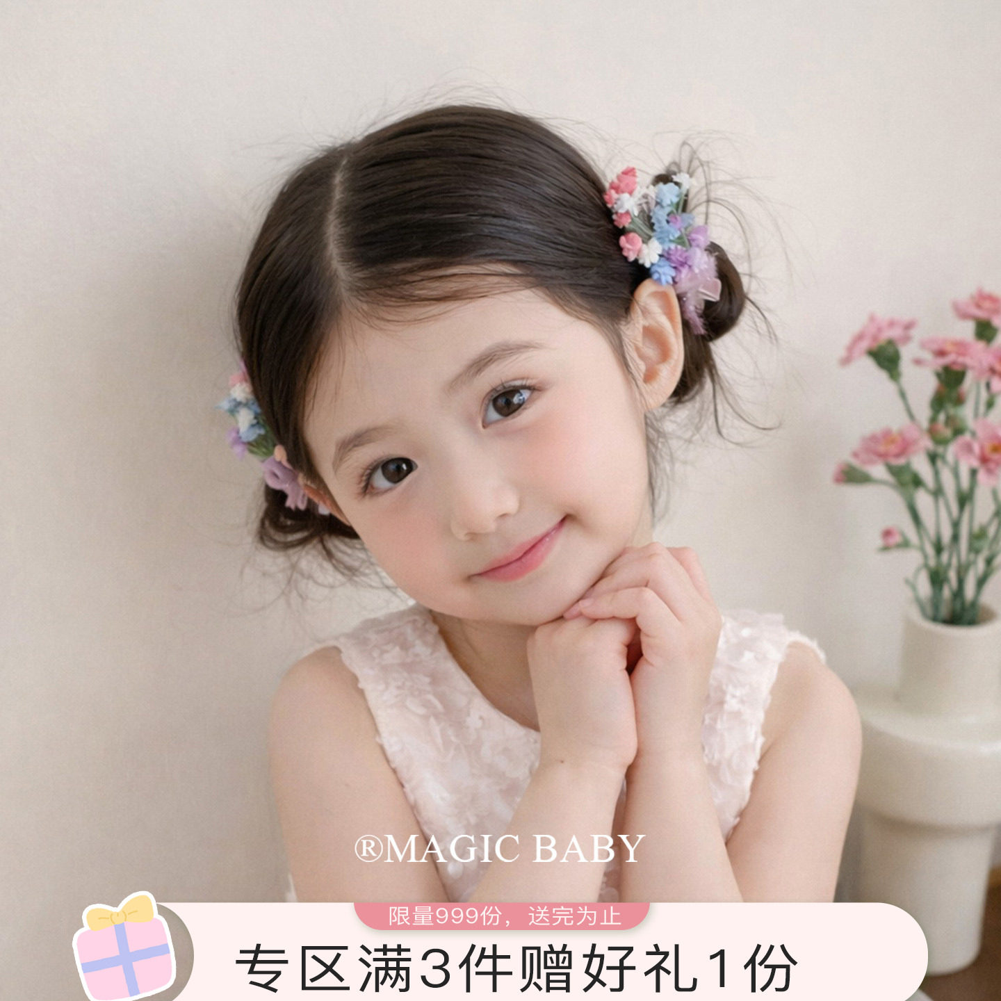 儿童彩色满天星花朵发夹刘亦菲同款花头饰公主夹子小女孩女童发饰图片