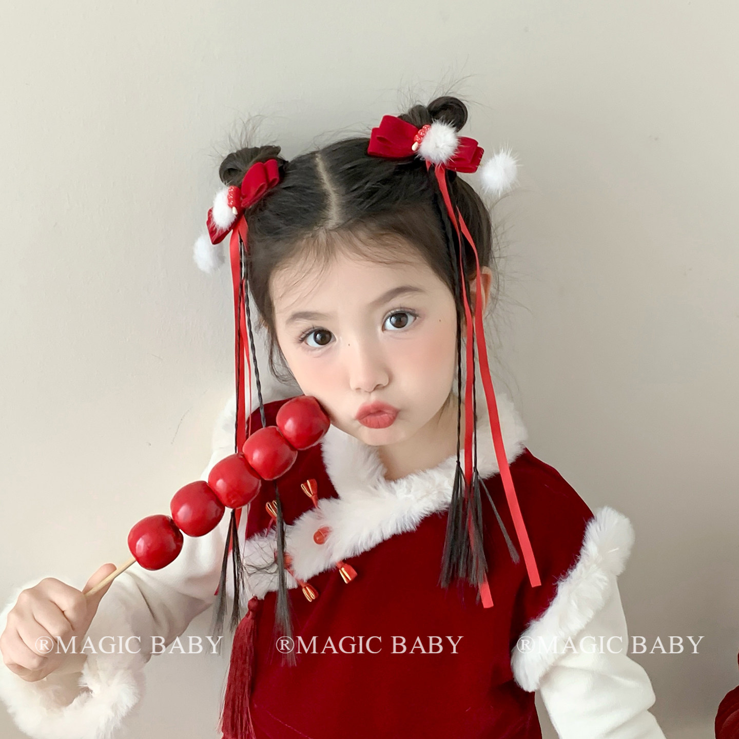 白色毛球蝴蝶结飘带假发辫发夹女童新年红色头饰古风汉服发饰夹子,童装/婴儿装/亲子装,发饰,淘宝优惠券,粉丝福利购,淘宝优惠卷