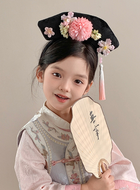 宫廷风格格发箍粉色花朵流苏贵妃头箍女童汉服头饰古装写真道具