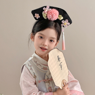 宫廷风格 写真道具 格发箍粉色花朵流苏贵妃头箍女童汉服头饰古装