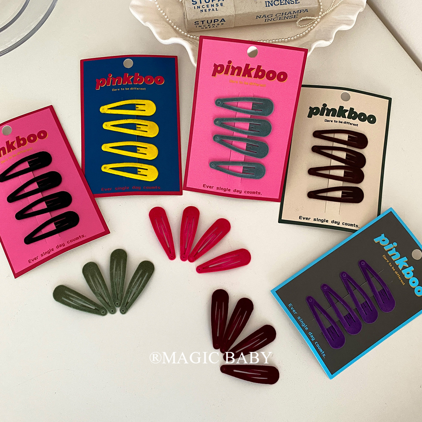 韩系早秋植绒纯色bb夹女童发夹