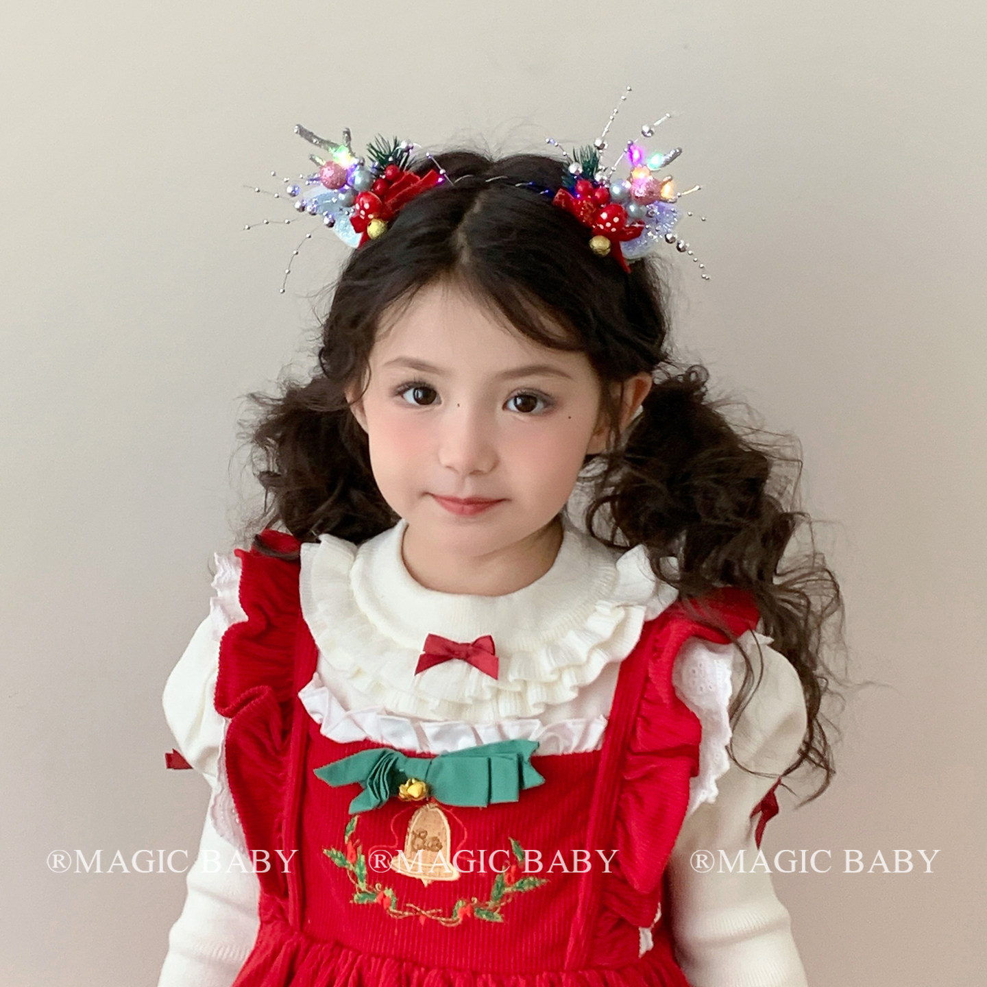 森系可爱圣诞毛球铃铛小鹿角发夹女童圣诞节发饰节日表演装扮夹子