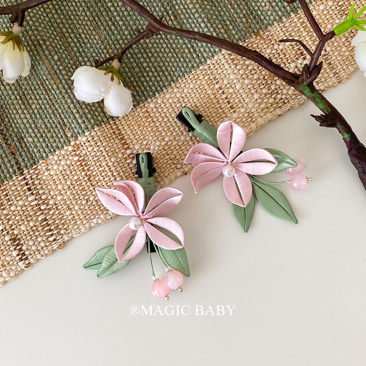 东方诗意 中国风女童手工缠花发夹文艺儿童古风边夹发饰头饰发卡