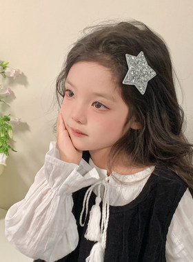 儿童大号五角星夹子银色星星发夹可爱儿童碎发夹bb夹女童边夹饰品
