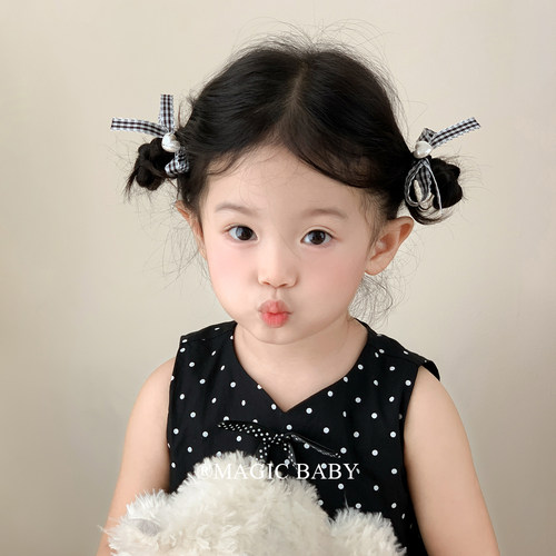 魔丽宝贝甜酷女孩格纹蝴蝶结发圈
