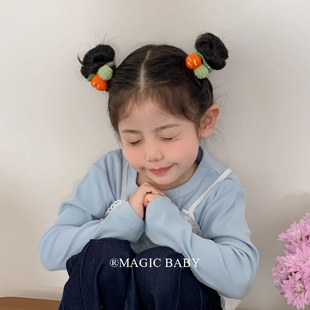 秋冬可爱毛绒羊毛毡胡萝卜小兔子发圈女宝宝扎发皮筋发绳头绳发饰