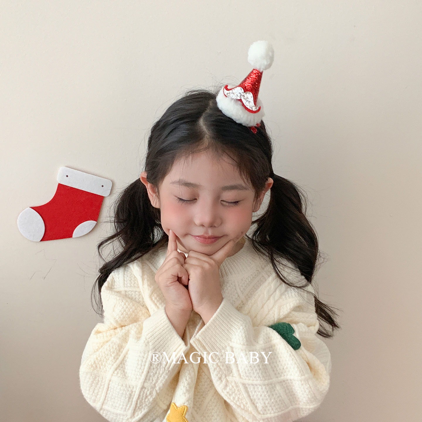 甜美精致毛球红色圣诞帽发夹卡子