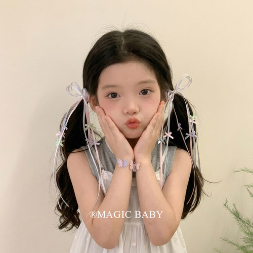超仙彩色长飘带蝴蝶结发夹女孩高颜值漂亮发卡女童马尾夹发饰夹子