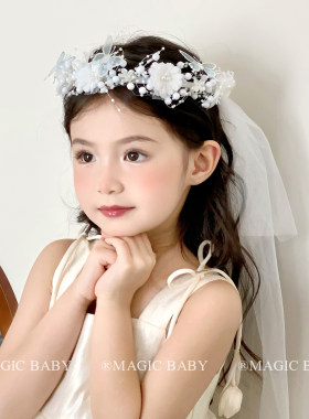 超仙白色六一儿童节头纱花环发箍儿童头饰女童生日公主宝宝发饰