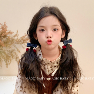 韩系牛仔蝴蝶结樱桃发绳女童发饰新年发圈洋气夹子头饰儿童头绳