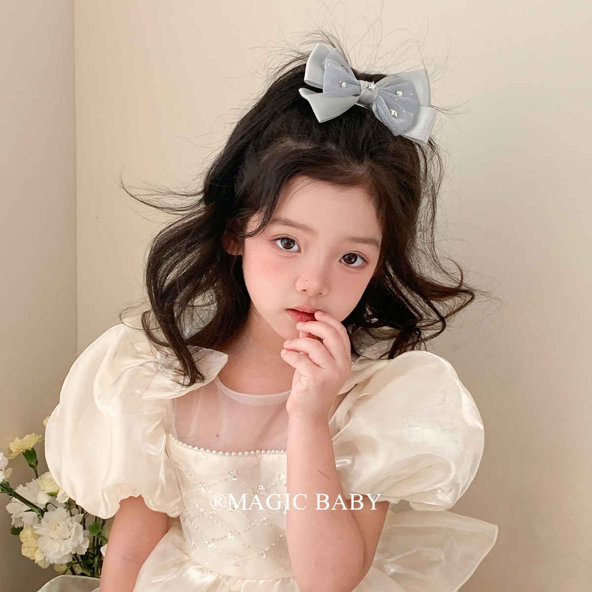 韩系甜美银色星星点点蝴蝶结发夹