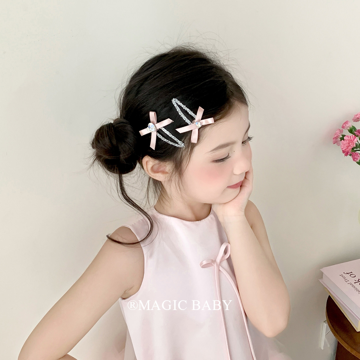 仙气粉色水钻蝴蝶结发夹bb夹刘海夹儿童碎发夹边夹小女孩漂亮头饰