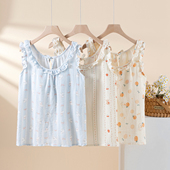 单件上衣甜美学生大码 纱布无袖 可外穿 纯棉带胸垫吊带背心薄款 夏季